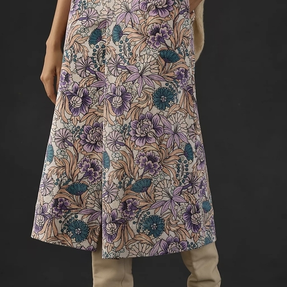 New Anthropologie Floral Corduroy Skirt in Cream and Purple Size XL - Picture 4 of 7